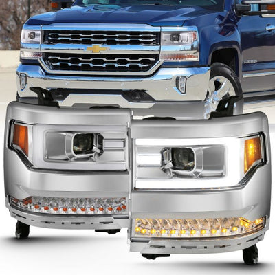 ANZO - 2016-2018 CHEVROLET SILVERADO 1500 PROJECTOR PLANK STYLE HEADLIGHT CHROME-Headlights-Deviate Dezigns (DV8DZ9)