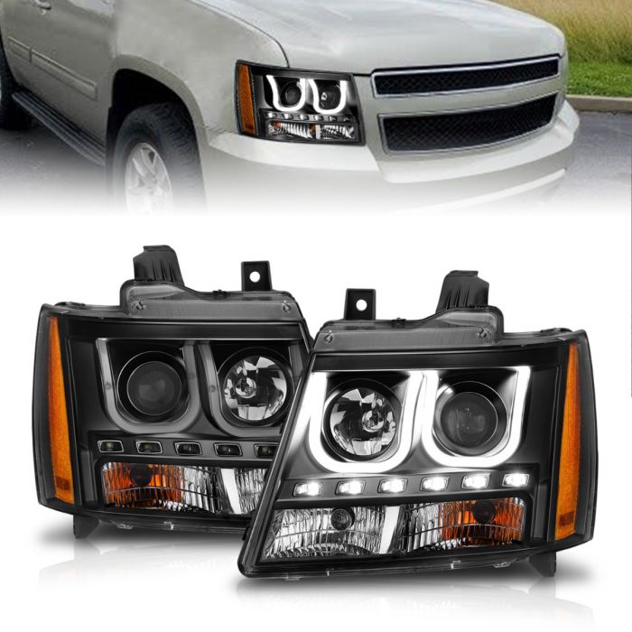 ANZO - 2007-2014 CHEVROLET TAHOE/SUBURBAN PROJECTOR U-BAR HEADLIGHTS BLACK-Headlights-Deviate Dezigns (DV8DZ9)