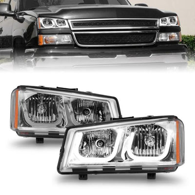 ANZO - 2003-2006 CHEVROLET SILVERADO 1500/2500/3500 CRYSTAL U-BAR HEADLIGHTS CHROME-Headlights-Deviate Dezigns (DV8DZ9)