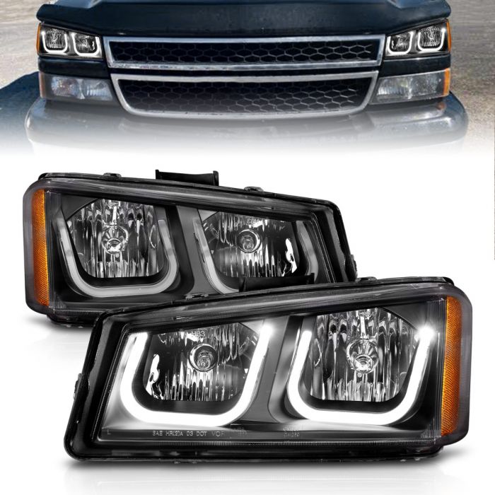 ANZO - 2003-2006 CHEVROLET SILVERADO 1500/2500/3500 CRYSTAL U-BAR HEADLIGHTS BLACK-Headlights-Deviate Dezigns (DV8DZ9)