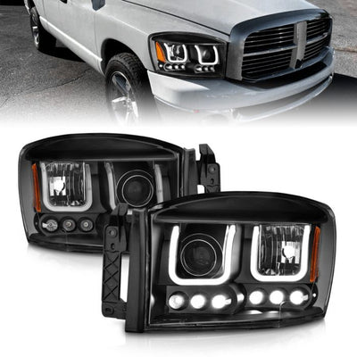 ANZO - 2006-2008 DODGE RAM 1500/2500/3500 PROJECTOR HEADLIGHTS WITH U-BAR BLACK HOUSING-Headlights-Deviate Dezigns (DV8DZ9)