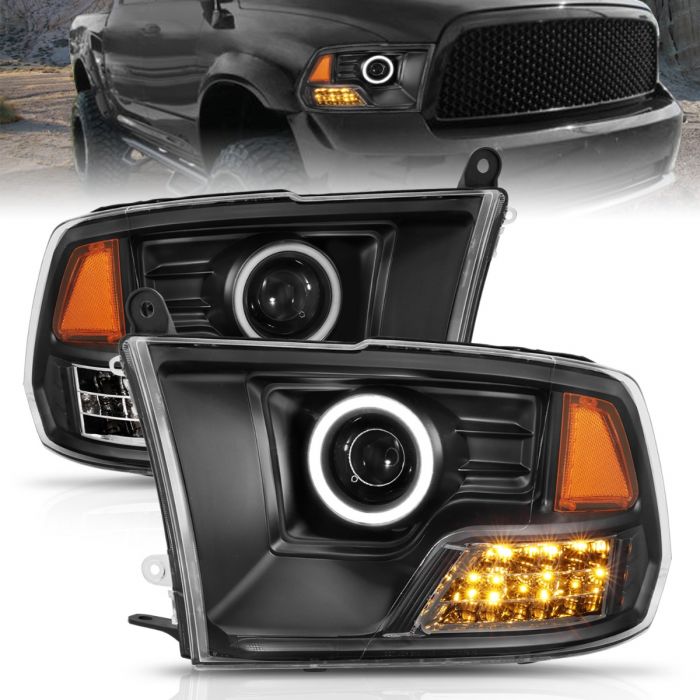 ANZO - 2009-2018 DODGE RAM 1500/2500/3500 PROJECTOR HEADLIGHTS BLACK WITH RX HALO-Headlights-Deviate Dezigns (DV8DZ9)