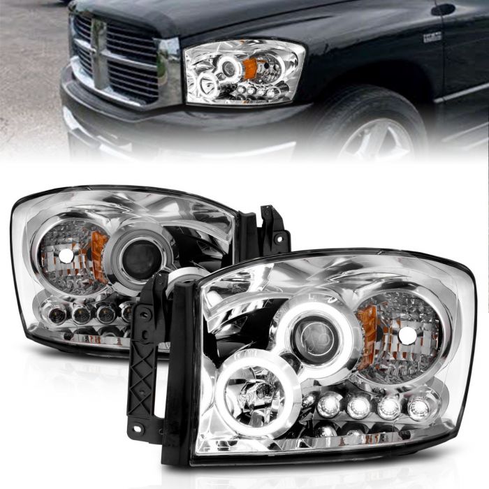 ANZO - 2006-2008 DODGE RAM 1500/2500/3500 PROJECTOR HEADLIGHTS CHROME WITH RX HALO-Headlights-Deviate Dezigns (DV8DZ9)