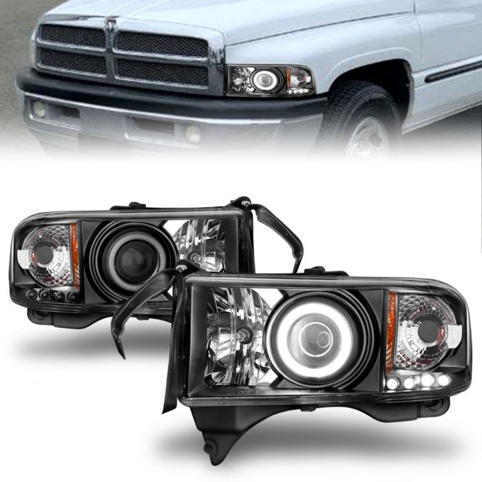 ANZO - 1994-2001 DODGE RAM 1500/2500/3500 PROJECTOR HEADLIGHTS BLACK WITH RX HALO-Headlights-Deviate Dezigns (DV8DZ9)