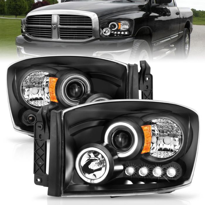 ANZO - 2006-2008 DODGE RAM 1500/2500/3500 PROJECTOR HEADLIGHTS WITH LED HALOS BLACK HOUSING-Headlights-Deviate Dezigns (DV8DZ9)