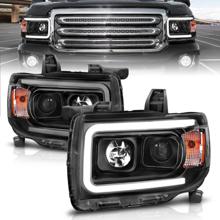 ANZO - 2015-2019 GMC CANYON PROJECTOR PLANK STYLE HEADLIGHT WITH BLACK HOUSING-Headlights-Deviate Dezigns (DV8DZ9)