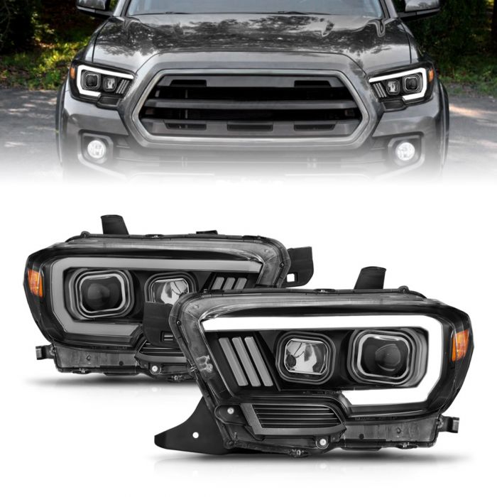 ANZO - 2016-2022 TOYOTA TACOMA PROJECTOR PLANK STYLE HEADLIGHTS BLACK (HALOGEN DRL)-Headlights-Deviate Dezigns (DV8DZ9)