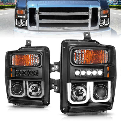 ANZO - 2008-2010 FORD SUPER DUTY PROJECTOR HEADLIGHTS WITH U-BAR AND BLACK HOUSING-Headlights-Deviate Dezigns (DV8DZ9)