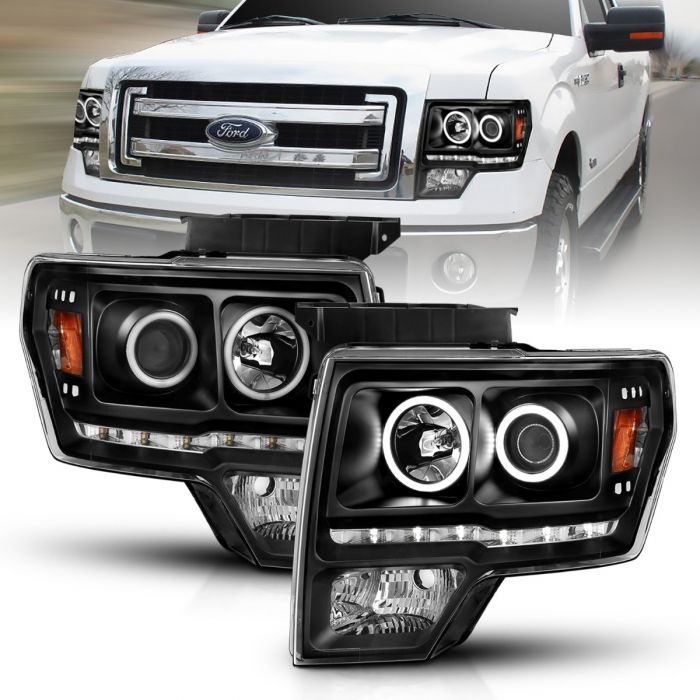 ANZO - 2009-2014 FORD F150 PROJECTOR HEADLIGHTS BLACK WITH RX HALO-Headlights-Deviate Dezigns (DV8DZ9)