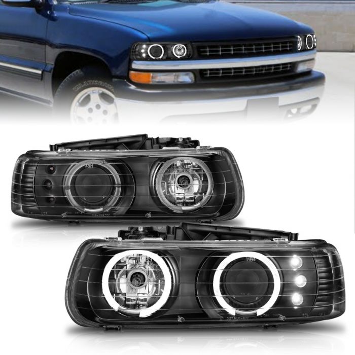 ANZO - 1999-2002 CHEVROLET SILVERADO 1500/2500/3500 PROJECTOR HALO HEADLIGHTS BLACK-Headlights-Deviate Dezigns (DV8DZ9)