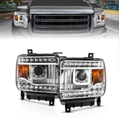 ANZO - 2014-2015 GMC SIERRA 1500/2500HD/3500HD PROJECTOR U-BAR STYLE HEADLIGHTS CHROME-Headlights-Deviate Dezigns (DV8DZ9)