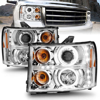 ANZO - 2007-2013 GMC SIERRA 1500/2500HD/3500HD PROJECTOR HEADLIGHT CHROME WITH RX HALO-Headlights-Deviate Dezigns (DV8DZ9)