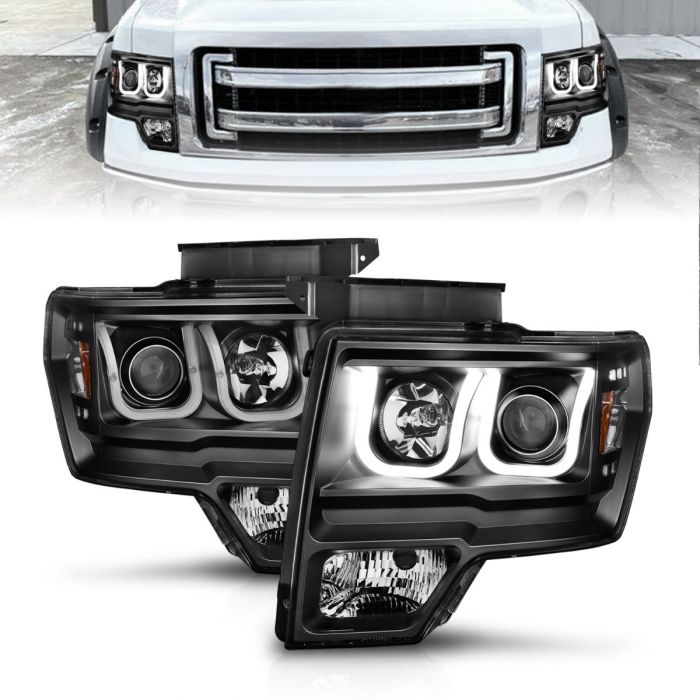 ANZO - 2009-2014 FORD F150 PROJECTOR U-BAR HEADLIGHTS BLACK-Headlights-Deviate Dezigns (DV8DZ9)