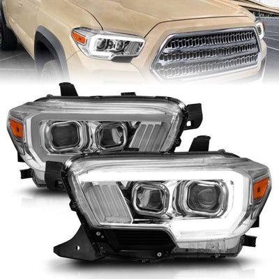 ANZO - 2016-2022 TOYOTA TACOMA PROJECTOR PLANK STYLE HEADLIGHTS CHROME (HALOGEN DRL)-Headlights-Deviate Dezigns (DV8DZ9)