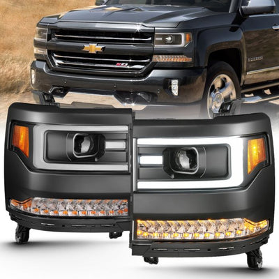 ANZO - 2016-2018 CHEVROLET SILVERADO 1500 PROJECTOR PLANK STYLE HEADLIGHTS BLACK-Headlights-Deviate Dezigns (DV8DZ9)