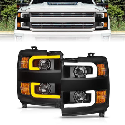 ANZO - 2015-2019 CHEVROLET SILVERADO 2500/3500 PROJECTOR SWITCHBACK HEADLIGHT BLACK-Headlights-Deviate Dezigns (DV8DZ9)