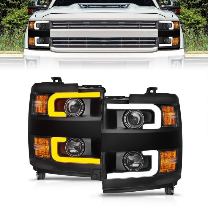 ANZO - 2015-2019 CHEVROLET SILVERADO 2500/3500 PROJECTOR SWITCHBACK HEADLIGHT BLACK-Headlights-Deviate Dezigns (DV8DZ9)