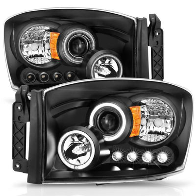 ANZO - 2006-2008 DODGE RAM 1500/2500/3500 PROJECTOR HEADLIGHTS WITH LED HALOS BLACK HOUSING-Headlights-Deviate Dezigns (DV8DZ9)