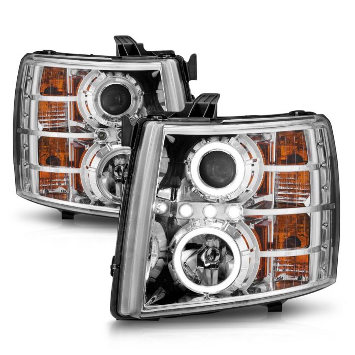 ANZO - 2007-2013 CHEVROLET SILVERADO 1500/2500HD/3500HD PROJECTOR HALO HEADLIGHTS CHROME-Headlights-Deviate Dezigns (DV8DZ9)