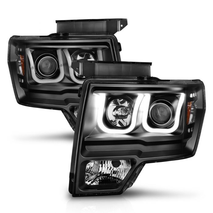 ANZO - 2009-2014 FORD F150 PROJECTOR U-BAR HEADLIGHTS BLACK-Headlights-Deviate Dezigns (DV8DZ9)