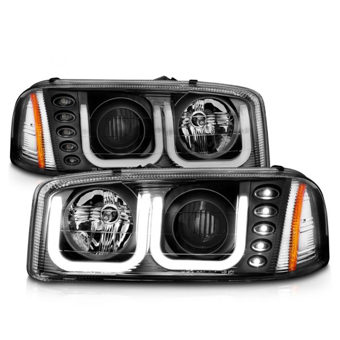 ANZO - 1999-2006 GMC SIERRA 1500/2500/3500 PROJECTOR HEADLIGHT U-BAR BLACK CLEAR-Headlights-Deviate Dezigns (DV8DZ9)