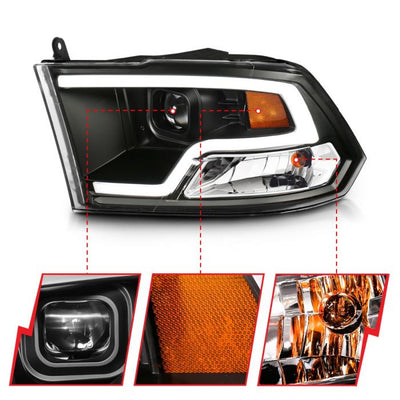 ANZO - 2009-2018 DODGE RAM 1500/2500/3500 PROJECTOR PLANK STYLE HEADLIGHTS BLACK CLEAR AMBER-Headlights-Deviate Dezigns (DV8DZ9)