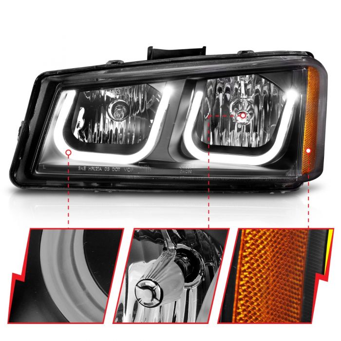 ANZO - 2003-2006 CHEVROLET SILVERADO 1500/2500/3500 CRYSTAL U-BAR HEADLIGHTS BLACK-Headlights-Deviate Dezigns (DV8DZ9)