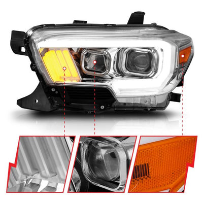 ANZO - 2016-2022 TOYOTA TACOMA PROJECTOR PLANK STYLE HEADLIGHTS CHROME (HALOGEN DRL)-Headlights-Deviate Dezigns (DV8DZ9)