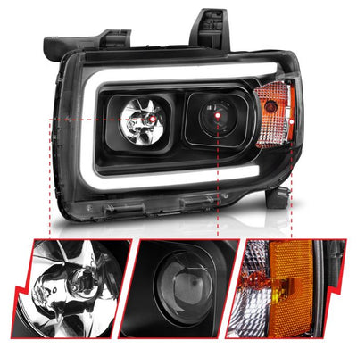 ANZO - 2015-2019 GMC CANYON PROJECTOR PLANK STYLE HEADLIGHT WITH BLACK HOUSING-Headlights-Deviate Dezigns (DV8DZ9)