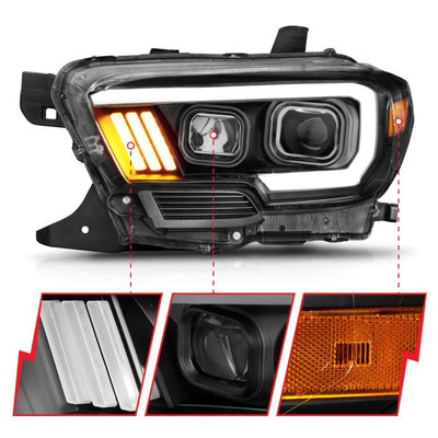 ANZO - 2016-2022 TOYOTA TACOMA PROJECTOR PLANK STYLE HEADLIGHTS BLACK (HALOGEN DRL)-Headlights-Deviate Dezigns (DV8DZ9)