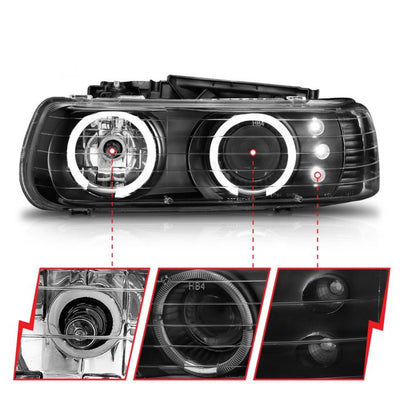 ANZO - 1999-2002 CHEVROLET SILVERADO 1500/2500/3500 PROJECTOR HALO HEADLIGHTS BLACK-Headlights-Deviate Dezigns (DV8DZ9)