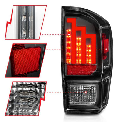 ANZO - 2016-2022 TOYOTA TACOMA LED TAILLIGHTS WITH BLACK HOUSING-Tail Lights-Deviate Dezigns (DV8DZ9)