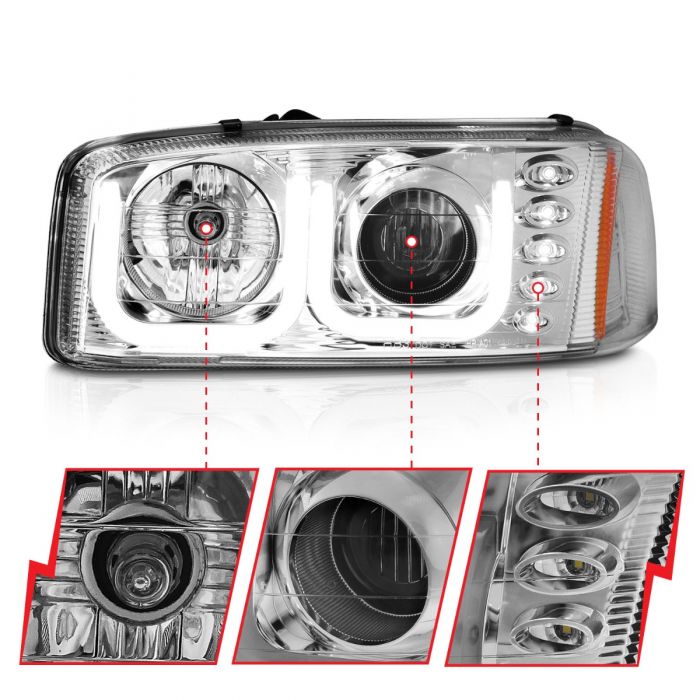 ANZO - 1999-2006 GMC SIERRA 1500/2500/3500 PROJECTOR HEADLIGHT U-BAR CHROME-Headlights-Deviate Dezigns (DV8DZ9)