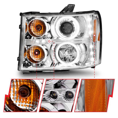 ANZO - 2007-2013 GMC SIERRA 1500/2500HD/3500HD PROJECTOR HEADLIGHT CHROME WITH RX HALO-Headlights-Deviate Dezigns (DV8DZ9)