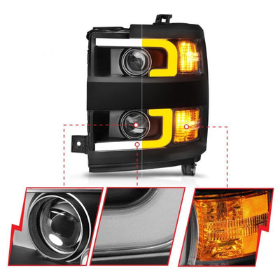 ANZO - 2015-2019 CHEVROLET SILVERADO 2500/3500 PROJECTOR SWITCHBACK HEADLIGHT BLACK-Headlights-Deviate Dezigns (DV8DZ9)