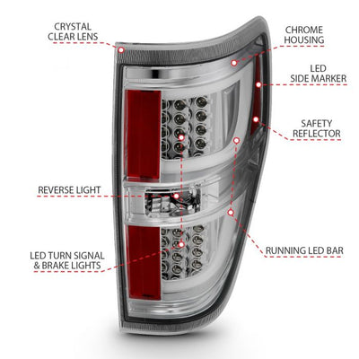 ANZO - 2009-2014 FORD F150 TAILLIGHTS G2 CHROME-Tail Lights-Deviate Dezigns (DV8DZ9)