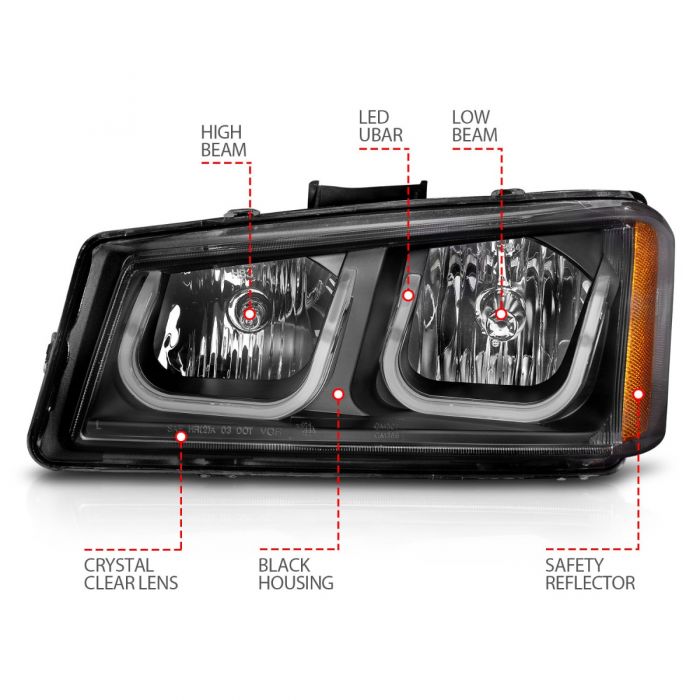 ANZO - 2003-2006 CHEVROLET SILVERADO 1500/2500/3500 CRYSTAL U-BAR HEADLIGHTS BLACK-Headlights-Deviate Dezigns (DV8DZ9)