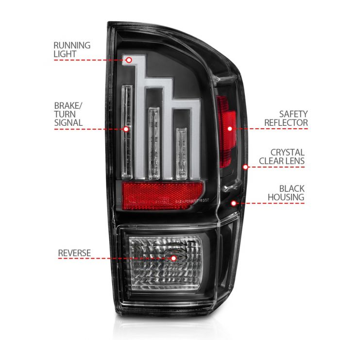 ANZO - 2016-2022 TOYOTA TACOMA LED TAILLIGHTS WITH BLACK HOUSING-Tail Lights-Deviate Dezigns (DV8DZ9)