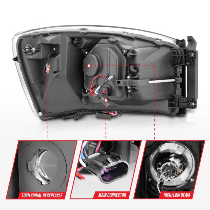 ANZO - 2006-2008 DODGE RAM 1500/2500/3500 PROJECTOR HEADLIGHTS WITH HALOS AND CHROME HOUSING-Headlights-Deviate Dezigns (DV8DZ9)