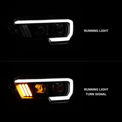 ANZO - 2016-2022 TOYOTA TACOMA PROJECTOR PLANK STYLE HEADLIGHTS BLACK (HALOGEN DRL)-Headlights-Deviate Dezigns (DV8DZ9)