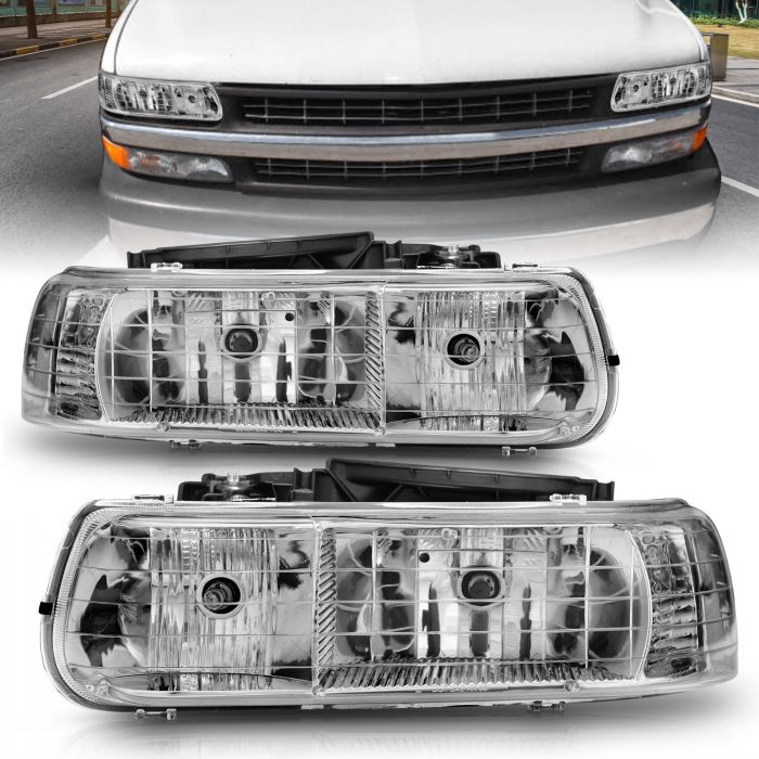 ANZO - 1999-2002 CHEVROLET SILVERADO 1500/2500/3500 CRYSTAL HEADLIGHTS CHROME-Headlights-Deviate Dezigns (DV8DZ9)