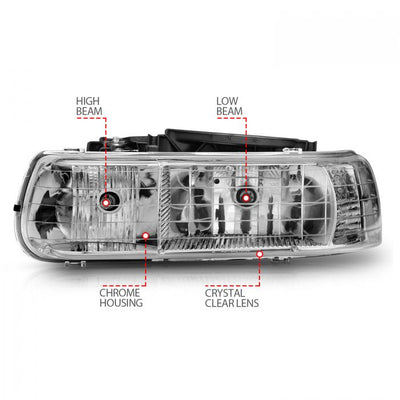 ANZO - 1999-2002 CHEVROLET SILVERADO 1500/2500/3500 CRYSTAL HEADLIGHTS CHROME-Headlights-Deviate Dezigns (DV8DZ9)