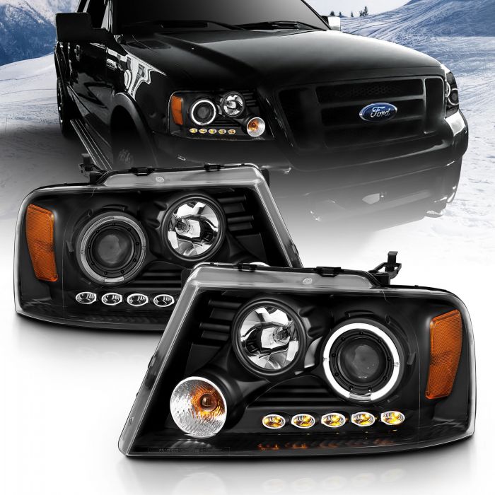 ANZO - 2004-2008 FORD F150 PROJECTOR HEADLIGHTS BLACK WITH SINGLE HALO & LED-Headlights-Deviate Dezigns (DV8DZ9)