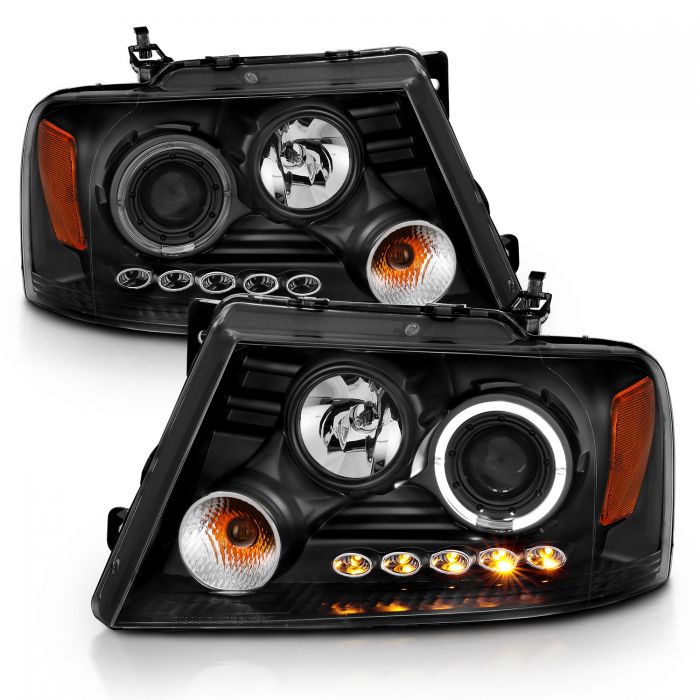 ANZO - 2004-2008 FORD F150 PROJECTOR HEADLIGHTS BLACK WITH SINGLE HALO & LED-Headlights-Deviate Dezigns (DV8DZ9)