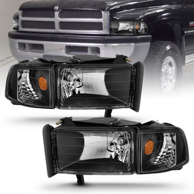 ANZO - 1994-2001 DODGE RAM 1500/2500/3500 CRYSTAL HEADLIGHTS BLACK WITH CORNER LIGHT-Headlights-Deviate Dezigns (DV8DZ9)