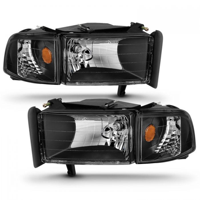 ANZO - 1994-2001 DODGE RAM 1500/2500/3500 CRYSTAL HEADLIGHTS BLACK WITH CORNER LIGHT-Headlights-Deviate Dezigns (DV8DZ9)