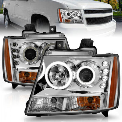 ANZO - 2007-2014 CHEVROLET TAHOE/SUBURBAN PROJECTOR HEADLIGHTS CHROME WITH RX HALO-Headlights-Deviate Dezigns (DV8DZ9)