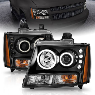 ANZO - 2007-2014 CHEVROLET TAHOE/SUBURBAN PROJECTOR HEADLIGHTS BLACK WITH RX HALO-Headlights-Deviate Dezigns (DV8DZ9)