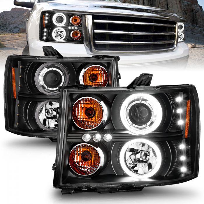 ANZO - 2007-2013 GMC SIERRA 1500/2500HD/3500HD PROJECTOR HEADLIGHT BLACK WITH RX HALO-Headlights-Deviate Dezigns (DV8DZ9)