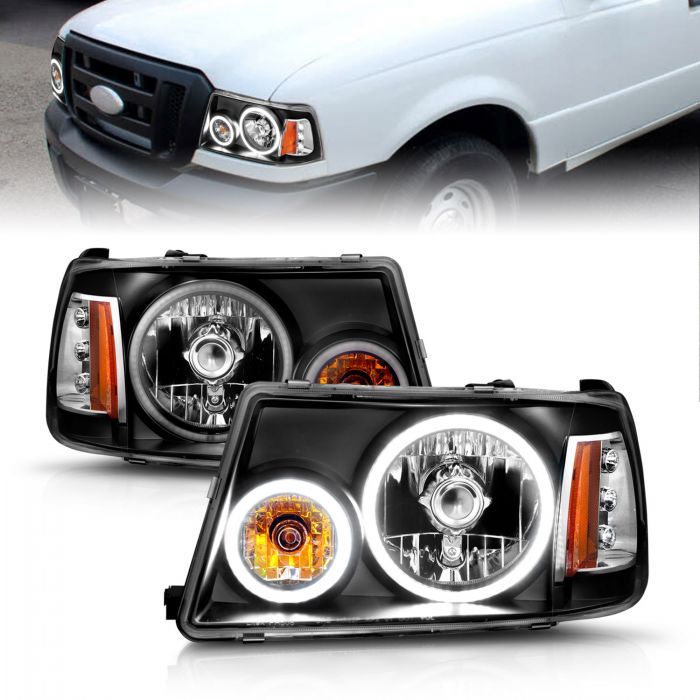 ANZO - 2001-2011 FORD RANGER CRYSTAL HEADLIGHTS BLACK WITH RX HALO-Headlights-Deviate Dezigns (DV8DZ9)